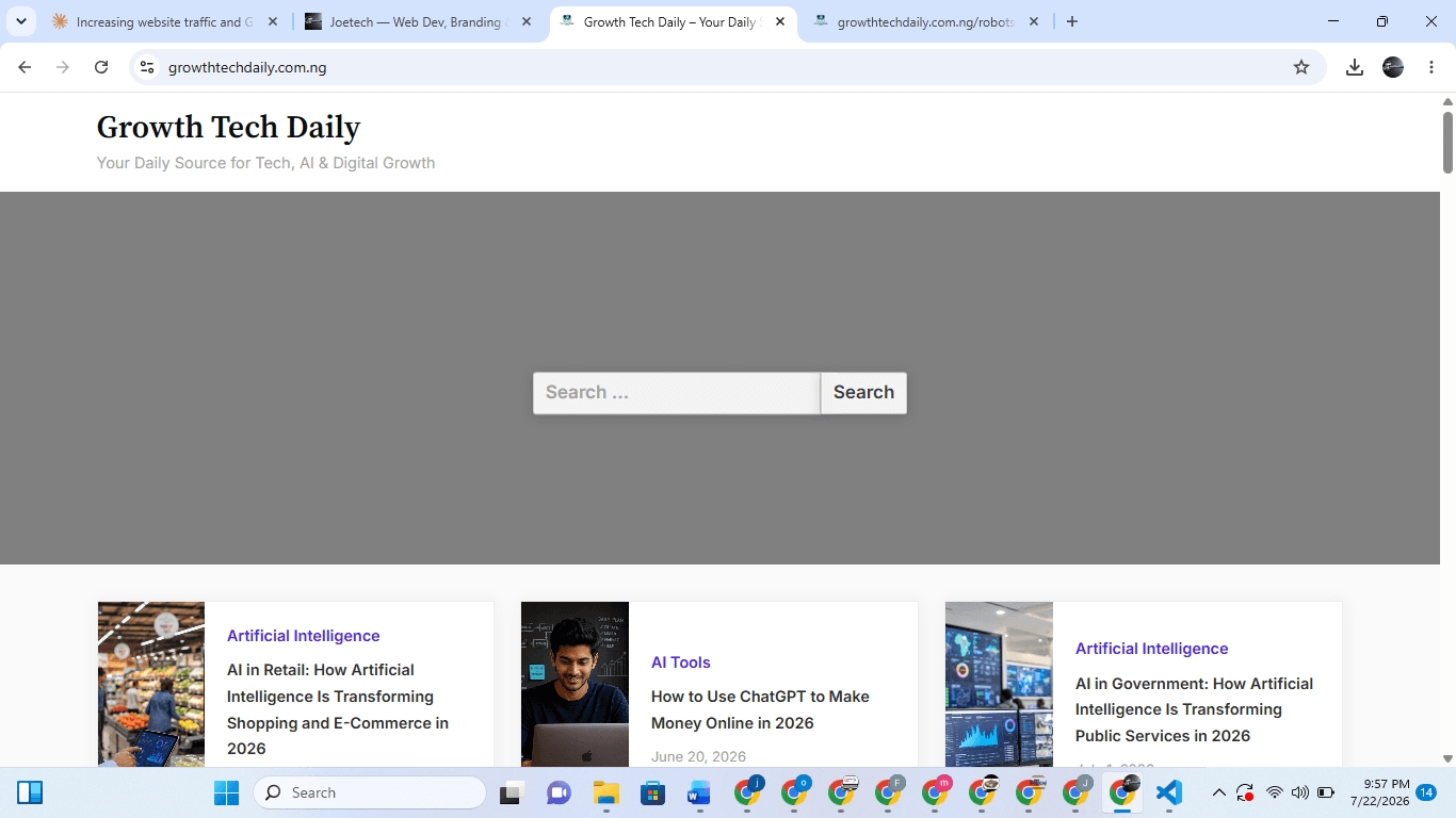 Growth Tech Daily — Web Development portfolio example by Joetech, Lagos